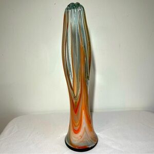Arklahoma Co Art Glass Vase (Sooner Ozark) White Orange Swirl. Vintage